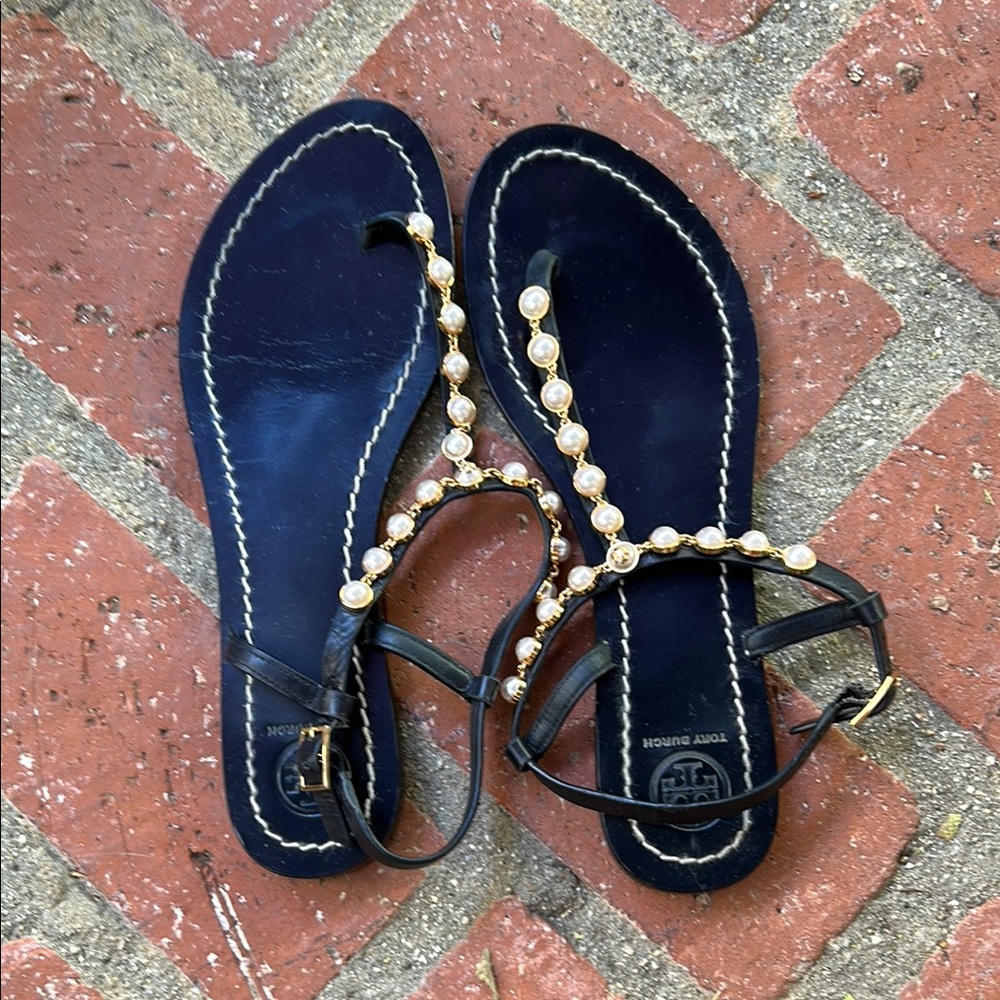 Tory Burch Black and Gold Sandals with Elegant Design